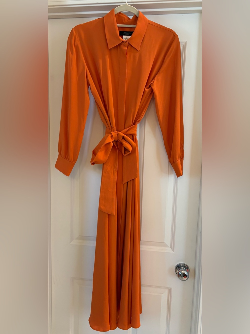EUC Weekend Max Mara Orange Crepe Belted Midi Shirt Dress, Size 6